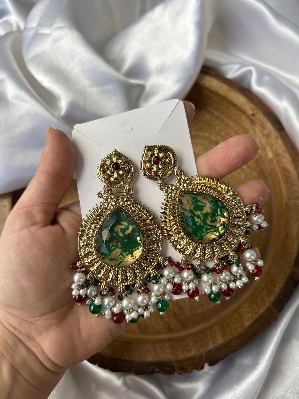 Rani green chandbali