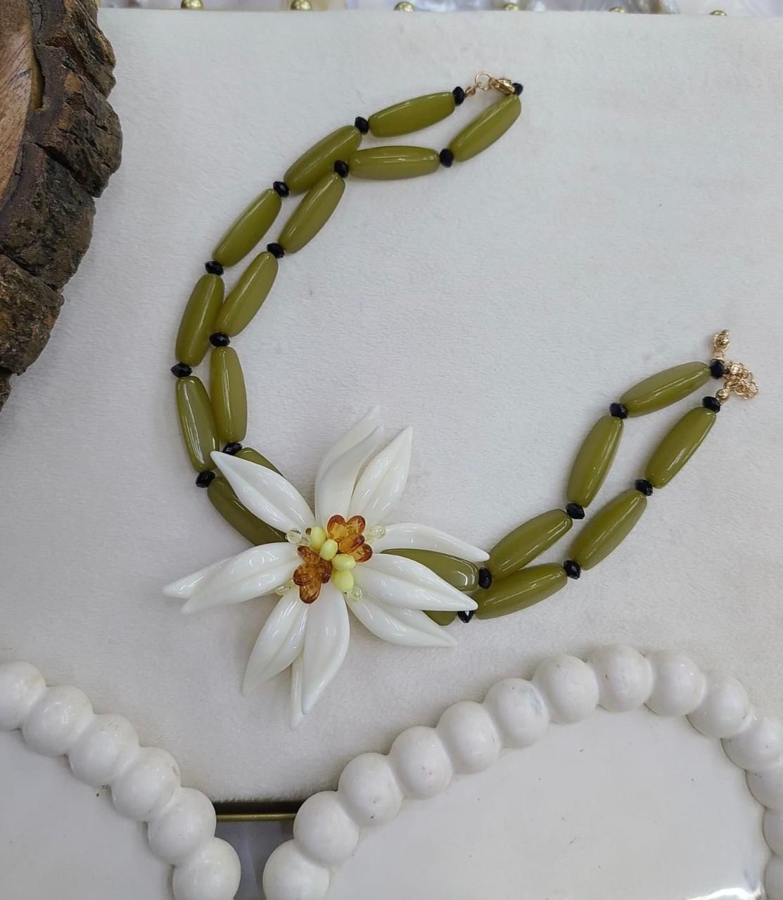 Olive Bloom Statement Necklace