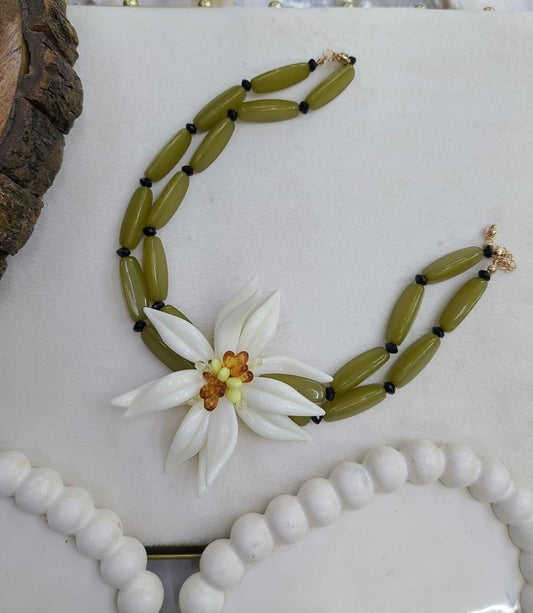 Olive Bloom Statement Necklace
